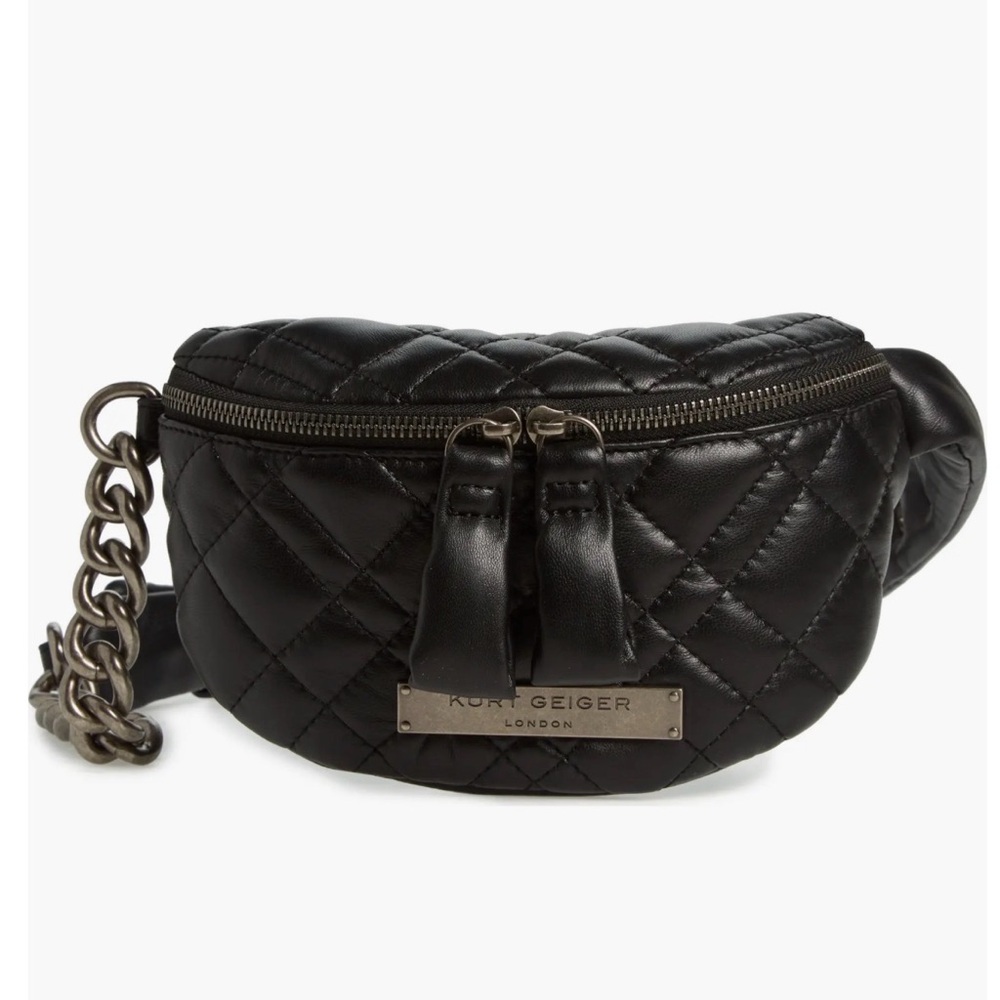 Kurt Geiger London Small Black Brixton Leather Quilt Belt Bag Bumbag Travel - Picture 2 of 16